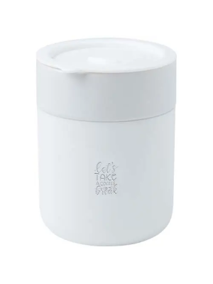 Vaso de cerámica de 330 ml con agarradero de silicona y tapa de plástico 