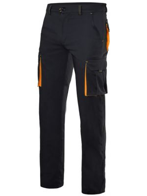Dwukolorowe spodnie robocze z elastycznej weluru z wieloma kieszeniami z poliestru z widocznym nadrukiem 1