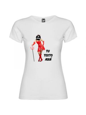 Biała pożegnalna koszulka damska z diabelskim nadrukiem do personalizacji widoku 1