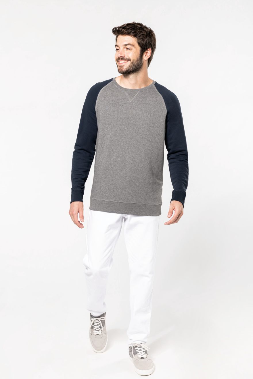 Dwukolorowa bluza z organicznej bawełny Okrągły dekolt Raglanowe rękawy dla mężczyzn Długie rękawy