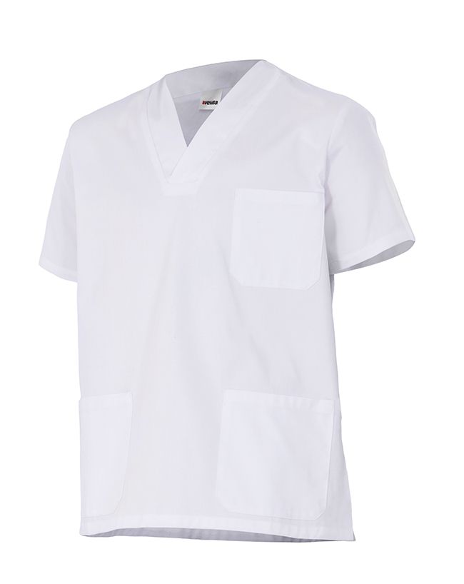 Biała piżama sanitarna Casacas z bawełny z krótkim rękawem i nadrukiem 1