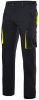 Dwukolorowe spodnie robocze z elastycznej weluru z wieloma kieszeniami z czarno-żółtego fluorescencyjnego poliestru z widocznym nadrukiem 1