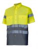 Odblaskowe dwukolorowe koszule z krótkimi rękawami, welurowe 142 o wysokiej widoczności, z bawełny żółtej, fluorescencyjnej szarości, widok 1