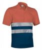 Odblaskowe koszulki polo w kolorze valento z fluorescencyjnego, pomarańczowego, granatowego poliestru z widocznym nadrukiem 1